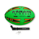 Ram Rugby Gripper 2.0 Neon Pro Trainer Ball showing 3D grip texture and rubber laminate for junior rugby training sessions