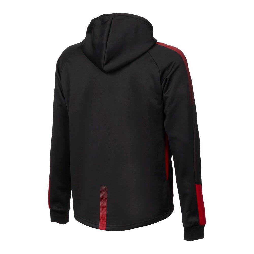 Ram Rugby Edge Hooded Midlayer hoodie in dark grey polyester with side pockets, durable fit, turned cuffs, and hooded design