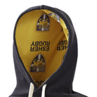 Ram Rugby custom hooded sweatshirt in navy blue cotton blend with full-length zip and embroidered logo, regular fit hoodie