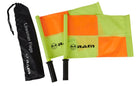 Ram Rugby linesman flags set with two brightly colored flags, foam grips, and a black storage bag for easy transport
