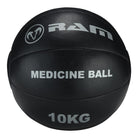 Set of black Ram Rugby durable 8-panel medicine balls in 3KG, 5KG, and 10KG sizes for strength training workouts