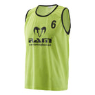 Set of 15 fluorescent Ram Rugby numbered training bibs made of breathable mesh polyester for team practice sessions