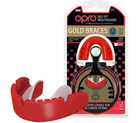 OPRO Rugby Gold Mouthguard Gen 3.0 in clear gold, self-fitting design with patented fins for braces protection and comfort