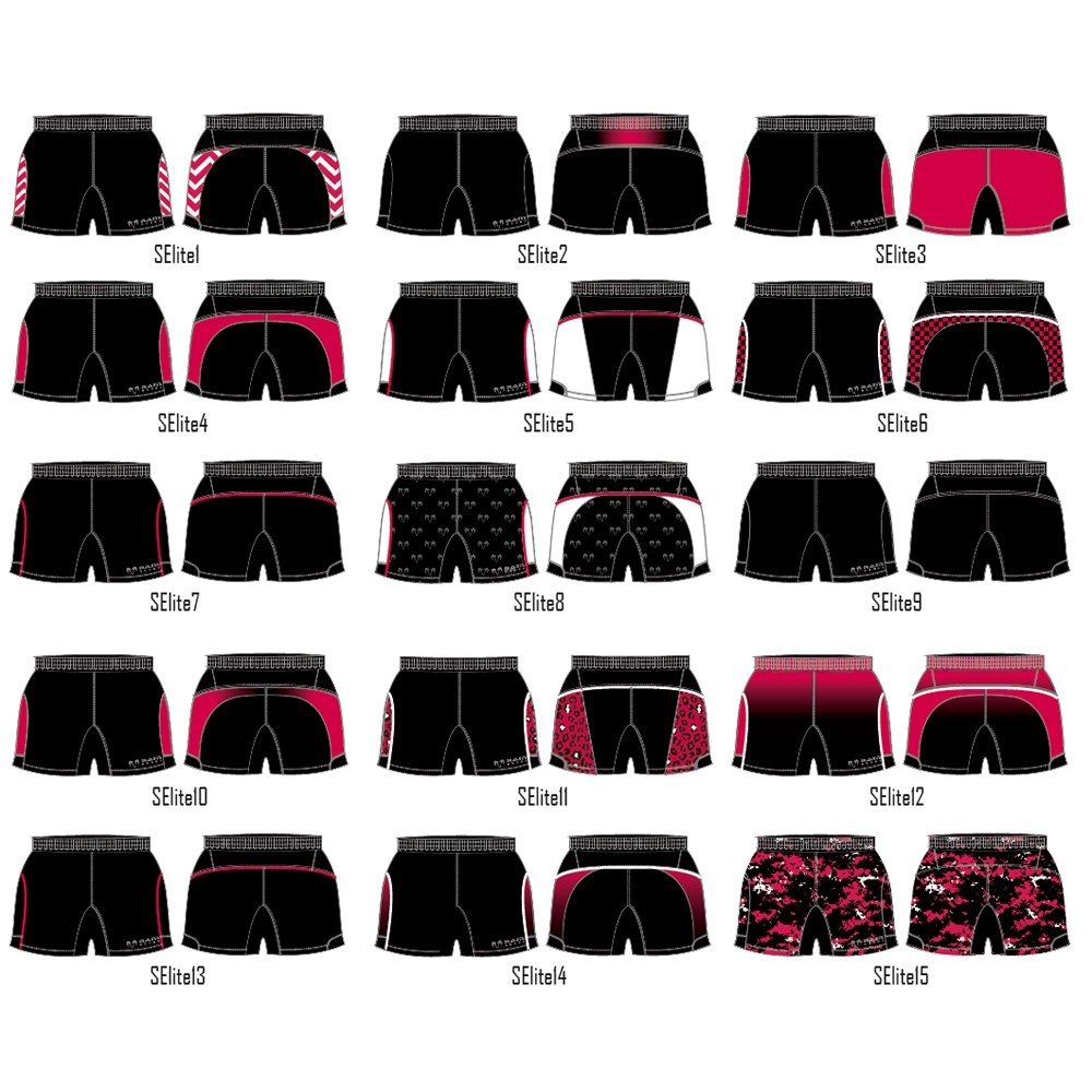 Ram Rugby Pro Sublimated rugby shorts in black poly twill with stretch gusset and gripper waistband for performance fit
