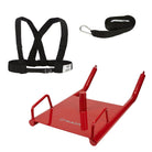Red Ram Rugby Pro Speed Sled with harness and metal frame designed for power training; compatible with standard weights.