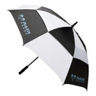 Ram Rugby Premium Large Umbrella with 135cm diameter, vented fiberglass frame, black canopy, and rubber chevron grip handle