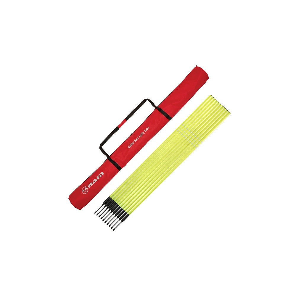 Ram Rugby yellow rubber base agility poles set for speed and training, durable PVC with flexible, safe contact design