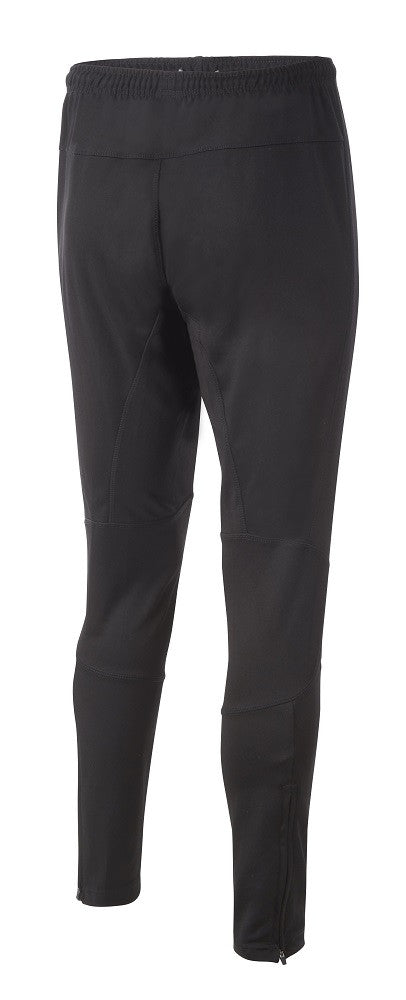 Ram Rugby custom skinny tapered tracksuit pants in black polyester with side pockets and zippered ankles for comfort