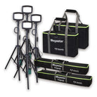 Nightsearcher Solaris Megastar 20K LED rechargeable floodlight showing adjustable brightness levels and lithium-ion battery details