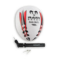 Ram Rugby Solo Skills Ball with flat edge and traditional rugby shape, designed for passing practice and wall training.