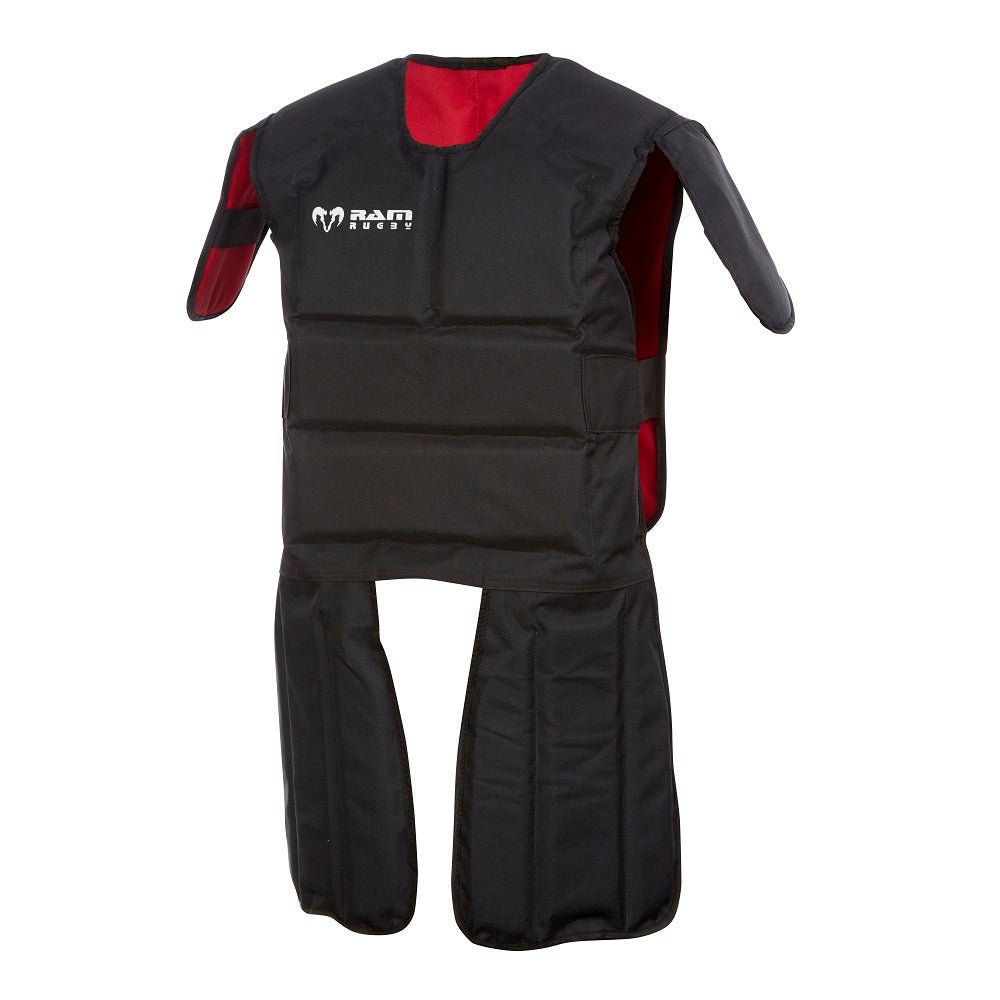 Ram Rugby Tackle Suit in black durable 600 Denier Cordura with thick protective padding for full-contact rugby training