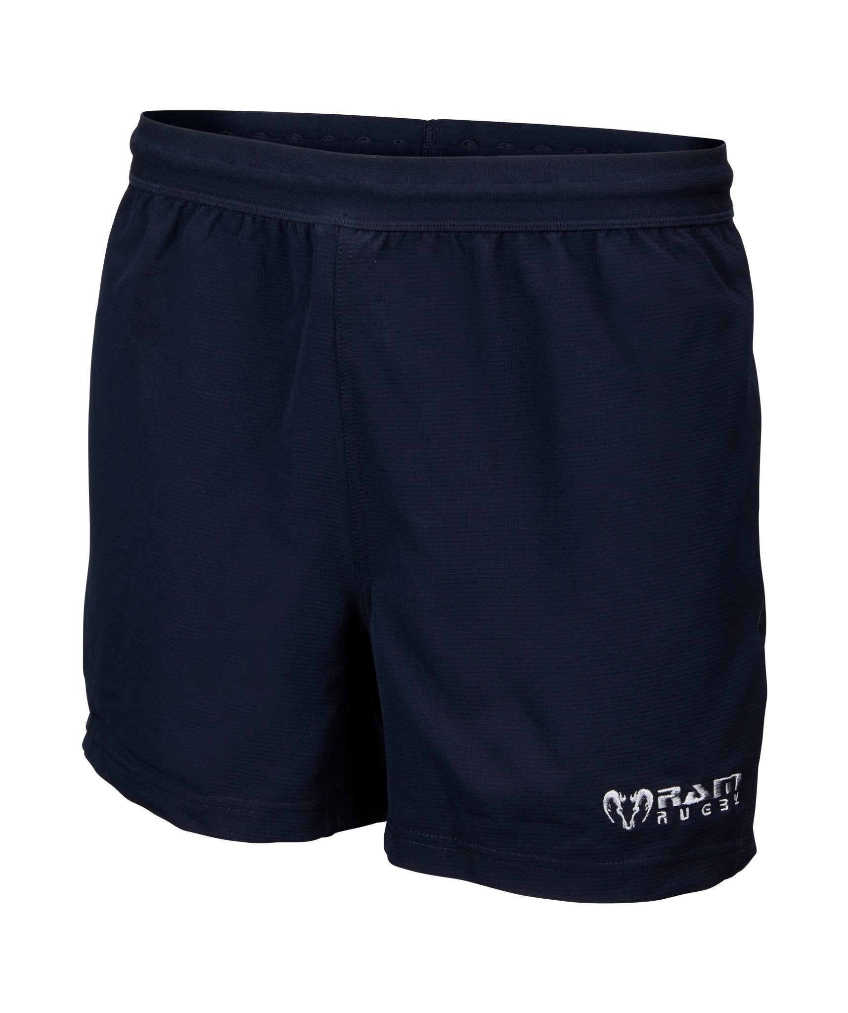Ram Rugby Technical Rugby Shorts in black lightweight ripstop fabric with stretch panels and a comfortable technical waistband
