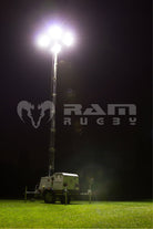 Ram Rugby TL-90 LED Floodlight showing portable 4x300W high-performance floodlight with sturdy tripod stand for sports lighting