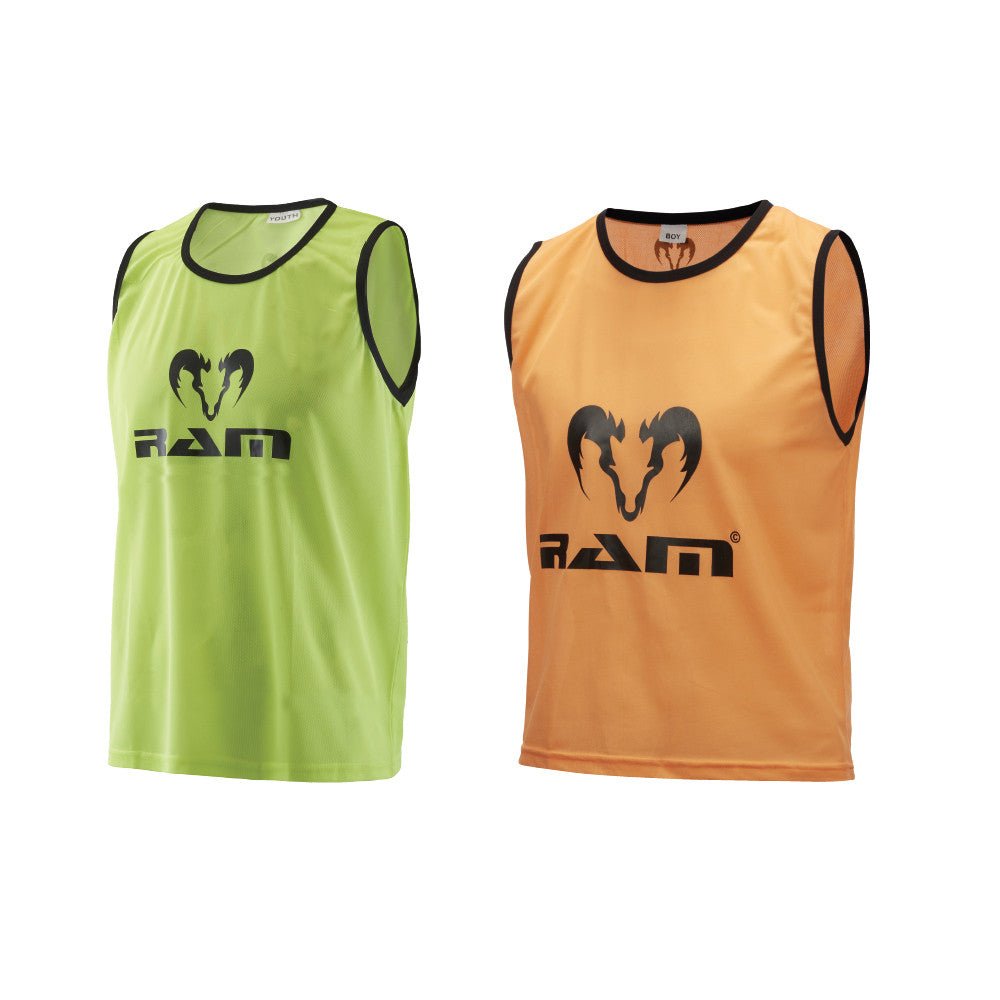 Set of 10 Ram Rugby fluorescent mesh polyester training bibs in bright colors for high-visibility sports practice sessions