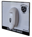 Ram Rugby 1L manual wall mounted hand sanitiser dispenser in white aluminium with clear level window and open fill design