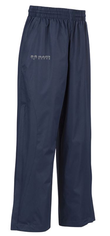 Ram Rugby Wet Bottoms in black, showerproof training pants with drawcord waist and soft jersey lining for comfort