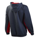 Ram Rugby women's navy and red hooded sweatshirt in cotton blend with kangaroo pocket and adjustable drawstring hood