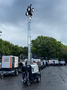 Ram Rugby X-ECO Used LED Floodlight Tower showing 6x150W lights on 8.5m stainless steel mast for industrial use