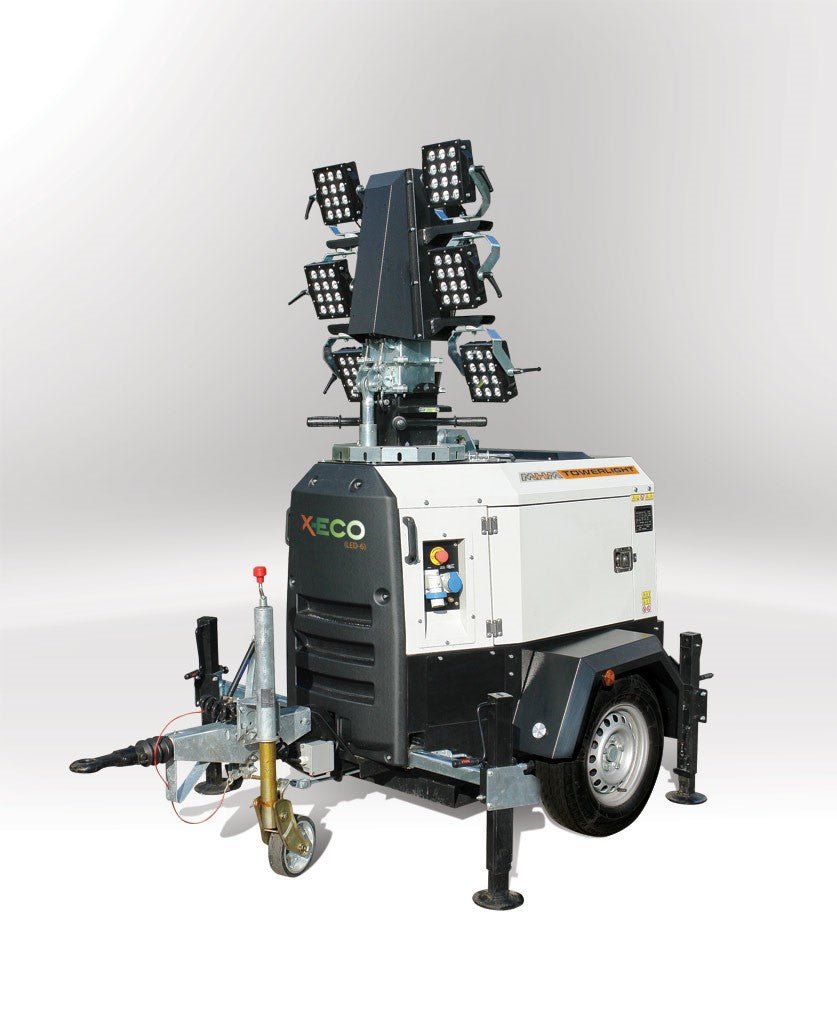 Ram Rugby X-ECO Used LED Floodlight Tower with 6x150W lights, 8.5m stainless steel mast, and Kubota diesel engine industrial lighting